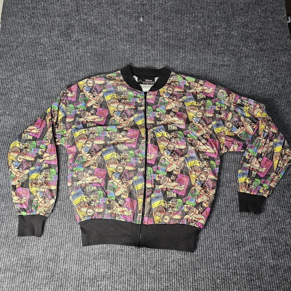 Vintage Disney Mickey Mouse Jacket Mens LARGE Tyvek Bomber Allover Print 90s